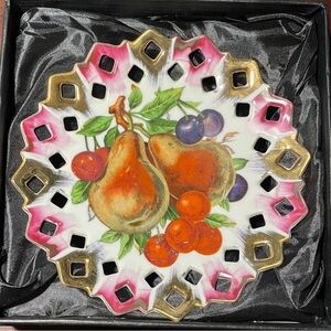 Vintage Decorative Porcelain Fruit Plate Gold Accents Approx. 7" Made in Japan